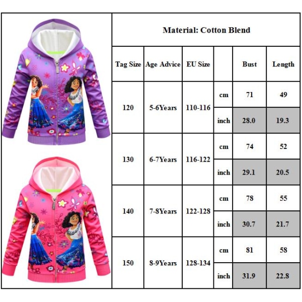 Kids Encanto Long Sleeve Zip Up Graphic Jacket Coat Pink 130cm