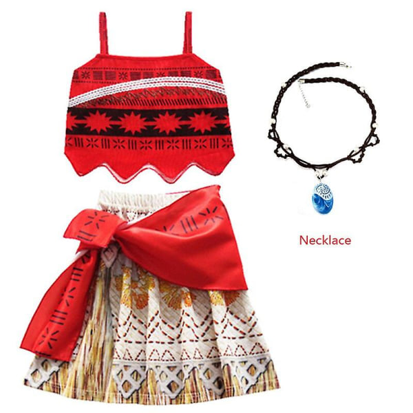 Moana Kjole Børn Cosplay Piger Tøj Prinsesse Vaiana Kjole Børn Fødselsdagsfest kostume med halskæde Pet Pig Chick Set 110 (4-5Y) Necklace