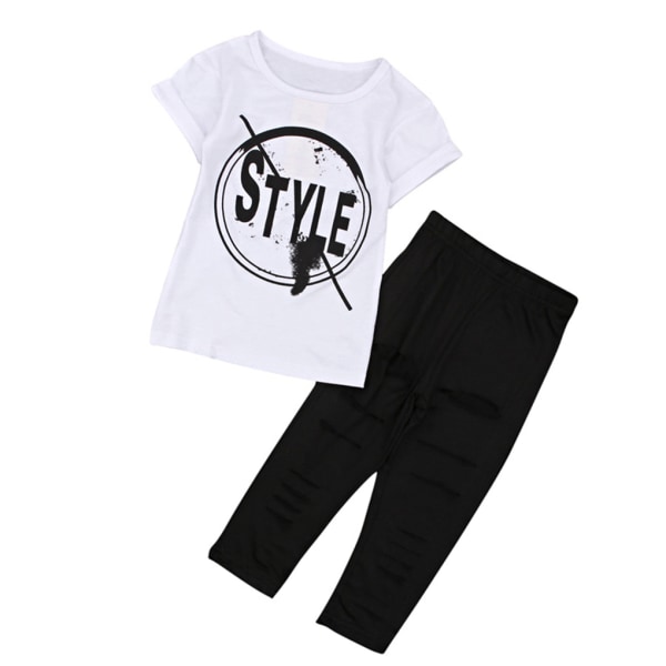 2st Girl Top Pants Outfit Kids Kortärmad Tee T-shirt Casual 100cm