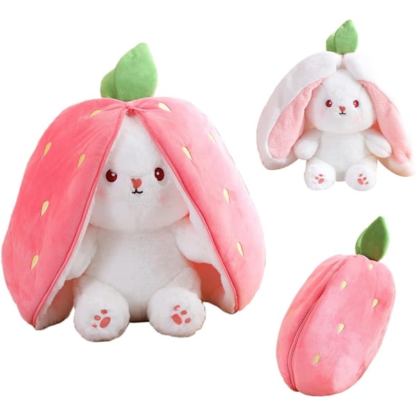 Xishao Bunny Plysch Söt Jordgubbskanin Gosedjur, Lop Eared Kanin Plysch med Strawberry Outfit Kostym, 10" Strawberry Rabbit 10 inch