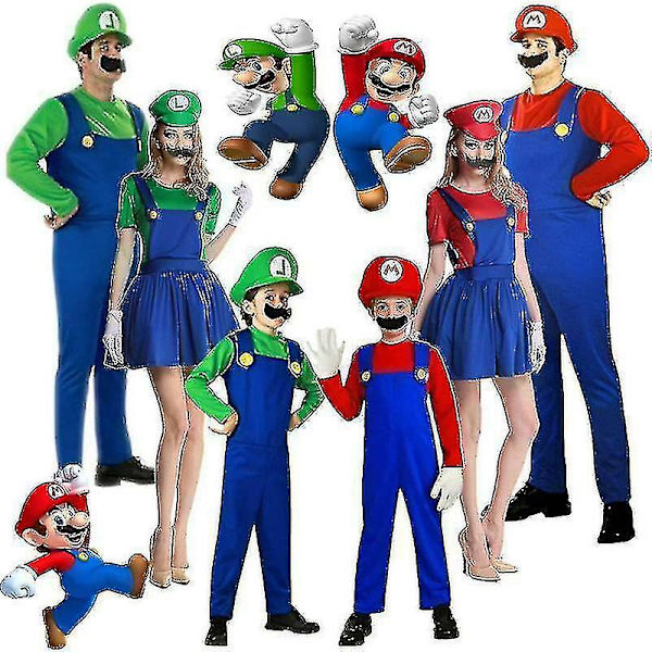 Super Mario Kostym Barn Pojke Flicka Cosplay Fancy Dress Up Festtøj CNMR Grønne piger 5-6 år Green boys 9-10 Years