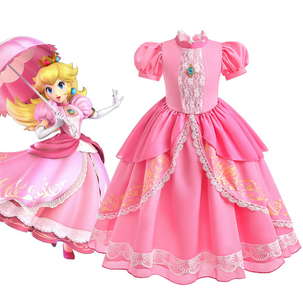 Super Mario Brothers Kids Princess Peach Klänning för Halloween 140cm