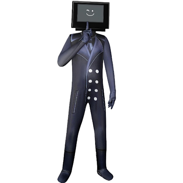 Skibidi Toalett TV Man Jumpsuit Cosplay Halloween kostym för barn Black TV Man Adults 170