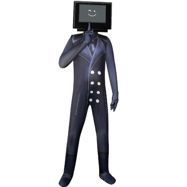 Skibidi Toalett TV Man Jumpsuit Cosplay Halloween kostym för barn Black TV Man Adults 190