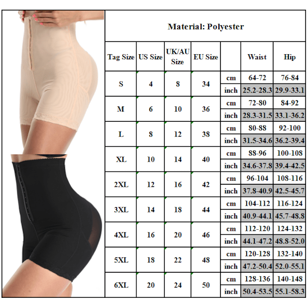 Kvinnor High Waist Tunika Abodmen Hip Shapewear Nude 3XL