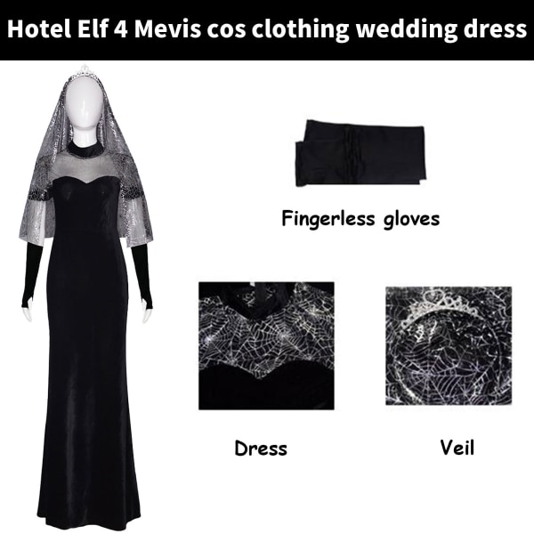 Hotel Elf 4 Mavis cosplay bröllopsklänning Halloween Mavis bröllop Black M L