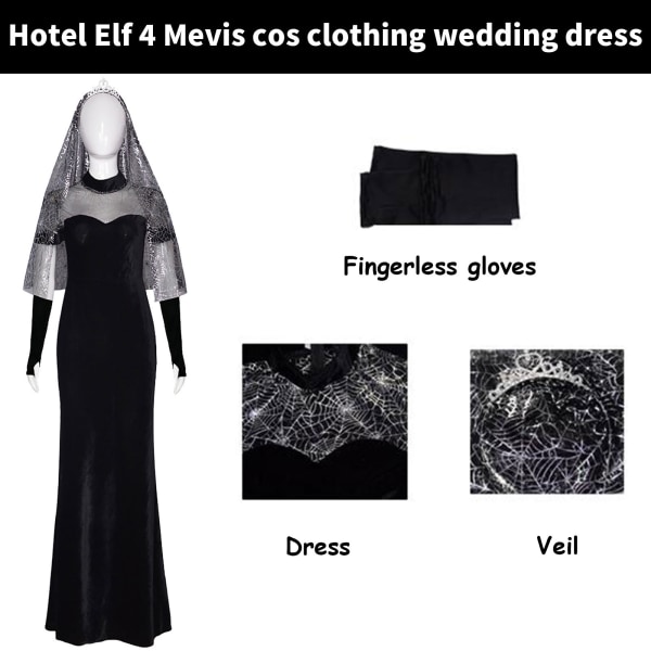 Hotel Elf 4 Mavis cosplay bröllopsklänning Halloween Mavis bröllop Black M XXL