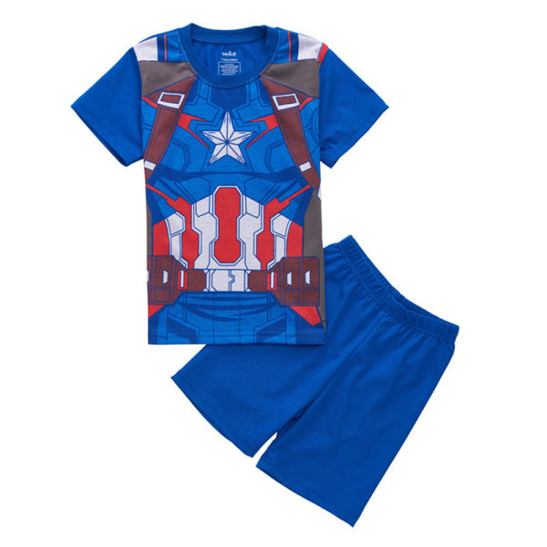 Børn Drenge Pyjamas Sæt tegneserie T-shirt Shorts Nattøj Outfit Captain America 110cm