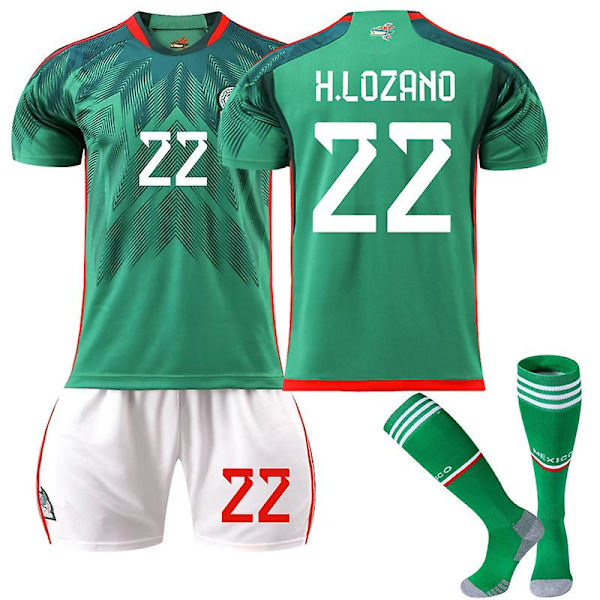 22-23 New Mexico Home Jersey Practice Jersey Jalkapallopaita Numeroimaton H.LOZANO 22 Kids 26(140-150CM)