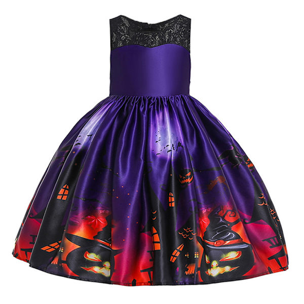 Halloween tyttöjen mekko Noitahame Cosplay-asut painettu mekko purple-B 140cm