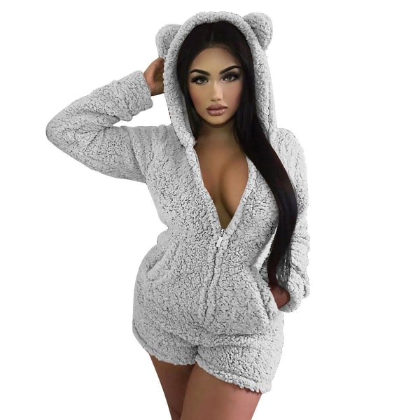 Talvi Nalle Korvat Yöasut Onesies Naiset Exclusive Naisten Pehmo paksunnettu Kawaii Hupullinen Pyjamat Kotiasut Lämmin haalari yöpaita Grey S