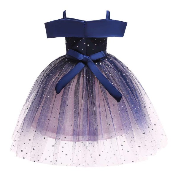 Flickor axelbandslös prinsessa pösig klänning kjol fest semester klänning 130cm
