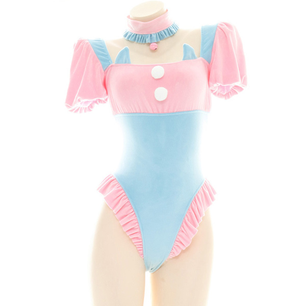 One Piece Bunny Girl Body Sexy Uniform Kanin Undertøy Lolita Blå Rosa Puff Sleeve Body Kanin Cosplay kostyme
