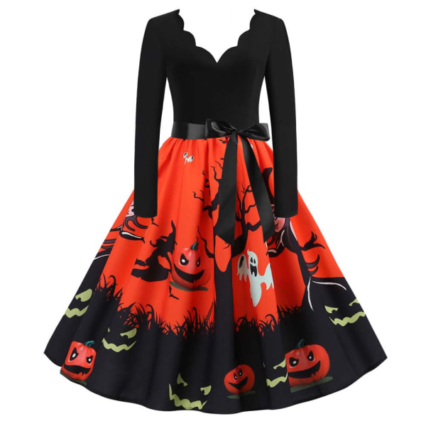 Halloween pitkähihainen painettu mekko Skull 2XL