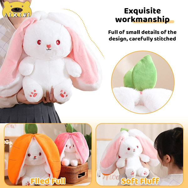 Xishao bunny plys sød gulerod kanin udstoppede dyr, bunny plys med klapører og gulerod kostume, 10" Carrot Rabbit 10 inch