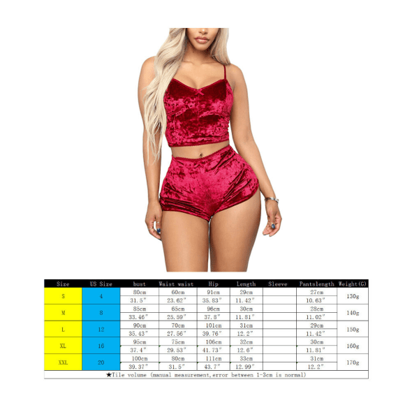 Naisten Exig Shiny Pure Color kaksiosaiset shortsit Top yökerhoasut red S