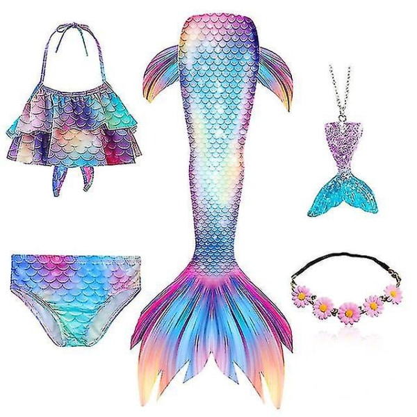 5 stk/sæt Piger Mermaid Tail Badedragt Børn Havfrue Ariel Cosplay Kostume Fantasy Beach Bikini Set 1 110