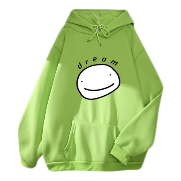 Menn Kvinner Smiley Print Langermet Uformell Hette Sweatshirt Topp light green-2 3XL