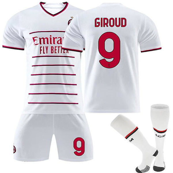 Ac Milan Away Kids Fotballskjorte for menn Treningsskjorte dress 22/23 GIROUD 9 Kids 22(120-130CM)