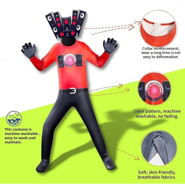 Skibidi Toalett TV Man Jumpsuit Cosplay Halloween kostym för barn Black TV Man Kids 150