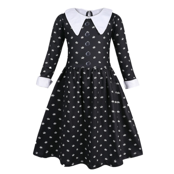 Girls onsdag cosplay klänning Halloween långärmad kostym 110cm
