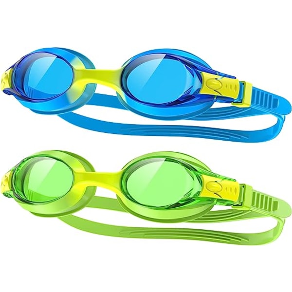 Simglasögon för barn, 2-pack simglasögon Barn för pojkar Flickor med anti-dimma, vattentät klar lins för 3,4,5,6,7,8,9,10,11,12,13,14 år gamla barn