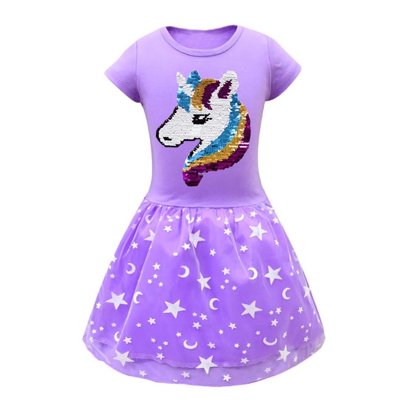 Unicorn Princess Dress Cosplay Party Puku Tyttömekko vaaleanpunainen Purple 130cm