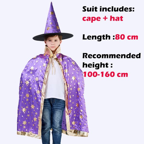 halloween kappe og hat stjerner kappe cosplay purple