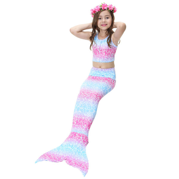 3 ST Kids Girls Mermaid Cosplay Kostym Halloween Party Blue Pink 150cm