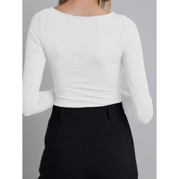 Kvinnor Casual Vanlig långärmad bodysuit Cut Jumpsuit Leotard Top white XL