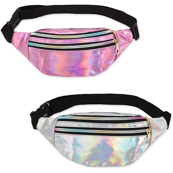 2 kpl Holografinen vyölaukku, Irisoiva vyölaukku, Kiiltävä vyölaukku Vedenpitävä urheiluun, Matkailuun Purple, Silver