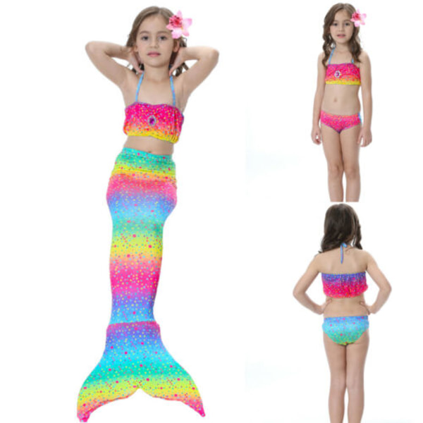3 stk Kid Jenter Mermaid Tail Bikini Sett Holiday Badetøy Badedrakt blue 130cm