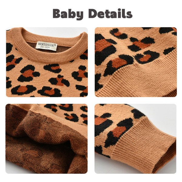 Stickad tröja ärm Leopard Pullover TopShirt brown 100cm
