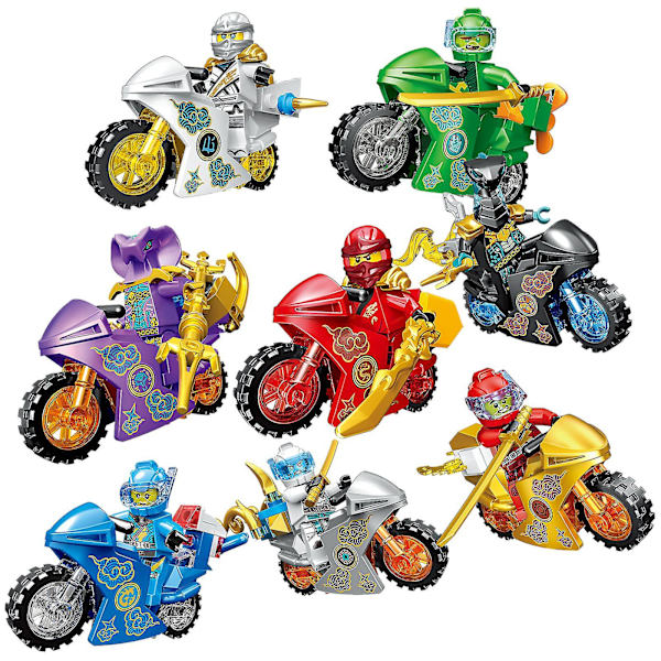 8stk Ninja Motorsykkelsett Minifigurer Ninja Minifigurer Blocks Leker