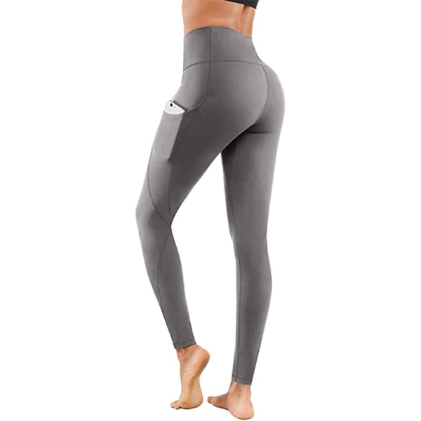 Kvinner Yogabukser med høy midje Fitness Leggings Running Gym Stretch Gray,M