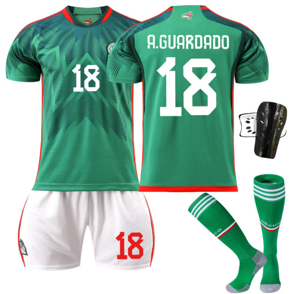2223 Mexiko fotbollströja fotbollströja för barn A.Guardado nummer18 med strumpor skyddsutrustning 16