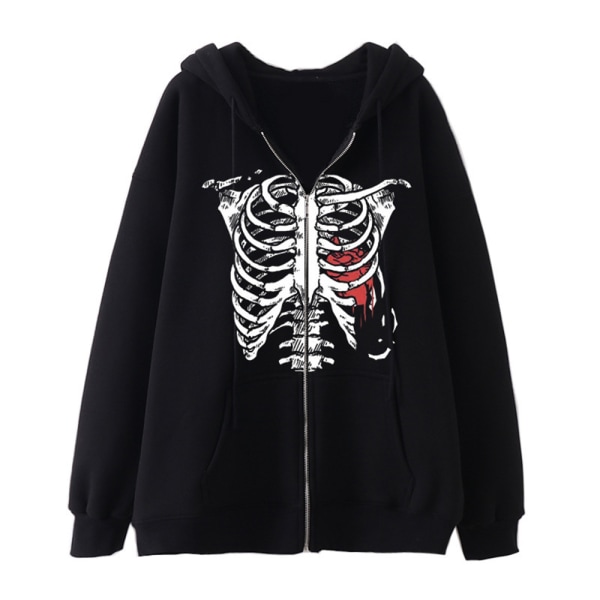 Unisex hættetrøjer Oversized Rhinestone Skeleton Hoodie Sweatshirt 2XL