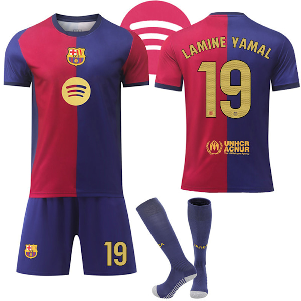 Barcelona Hemma Fotbollströja Barn & Vuxen 2024-2025 Med Strumpor No.19 Yamal No.19 Yamal 18