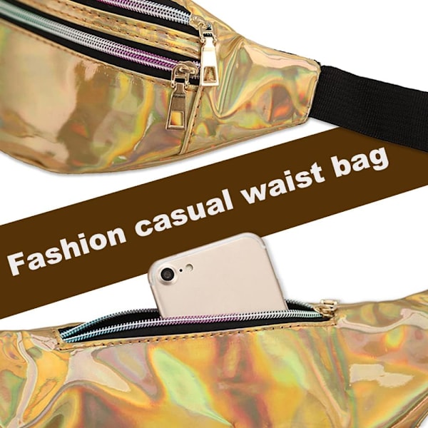 2 kpl Holografinen vyölaukku, Iridescent Fanny Pack, Kiiltävä vyölaukku vedenpitävä urheiluun, matkustamiseen Gold,silver