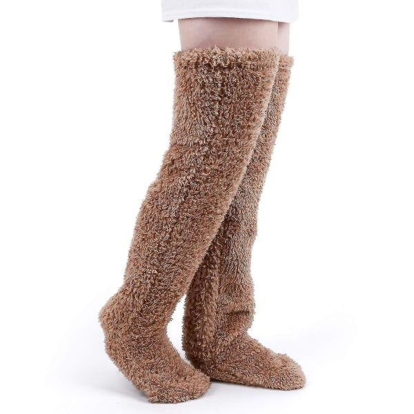 Overknæhøje fuzzy sokker Plys tøflerstrømper lodne lange benvarmere Vinterhjem Sovestrømper CMK