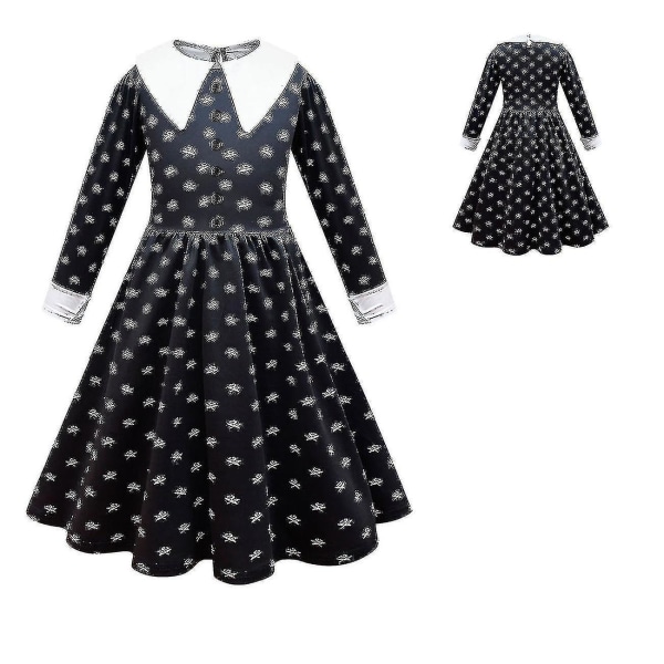 Flickor Wednesday Addams Cosplay Wednesday Dance Klänning Kostym 140 cm 140