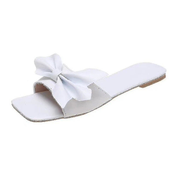 Naisten Bowknot Decor Litteät sandaalit Vapaa casual Rantatossut White Tag 43