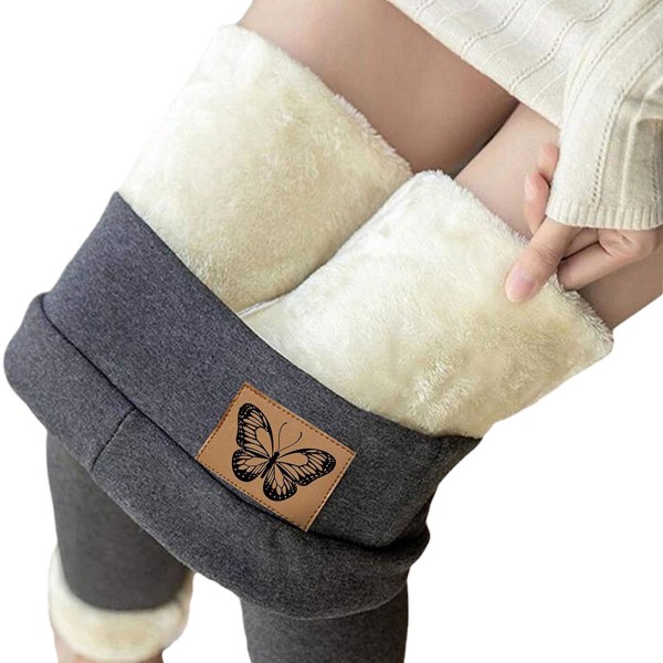 Kvinner Vinter Tykke Leggings Bukser Fleece foret Termisk Stretchy Gray M