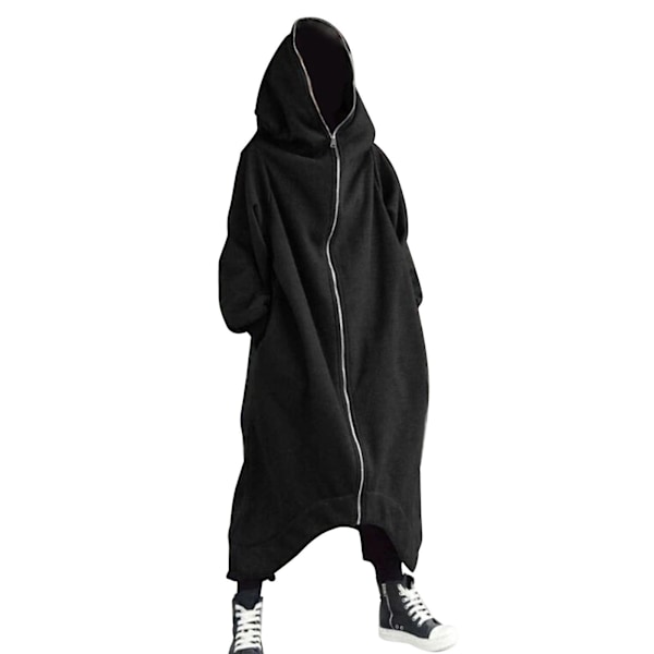 Unisex langærmet hættetrøje med lang frakke med lynlås Black 2XL