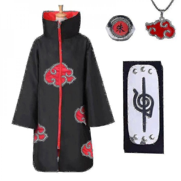 Naruto Akatsuki Cloak Anime Costume Kit Itachi Robe Halloween V 4 Pieces Set XL