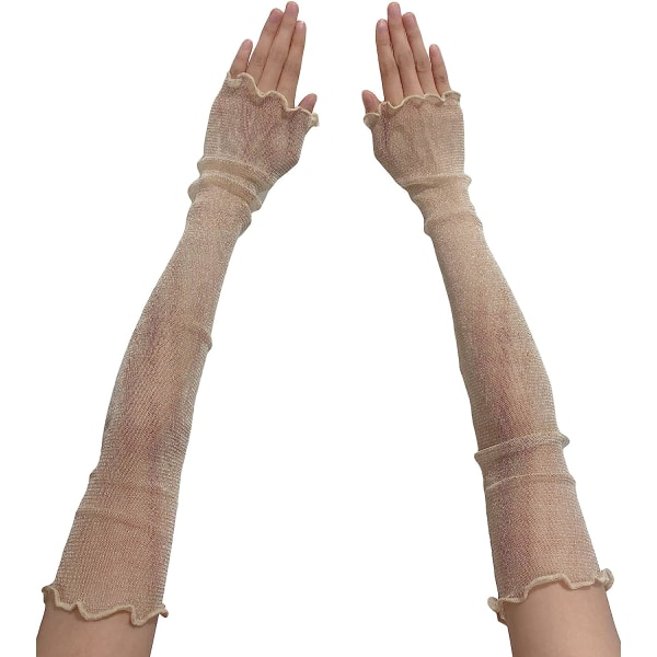 HAUFR Fingerløse handsker af gennemsigtige blonder til kvinder Cosplay-aftenbryllupshandsker Beige One Size