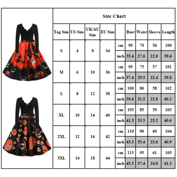 Halloween kjole med lange ermer med tryk Red Witch 2XL