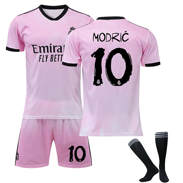 22/23 Ny sesong Real Madrid CF Pink Co-branded Commemorative Edition MODRIC No. 10 Kids Jersey Pack Barn-28