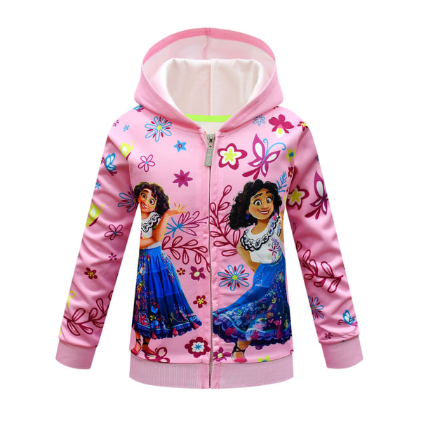 Kids Encanto Long Sleeve Zip Up Graphic Jacket Coat Pink 130cm