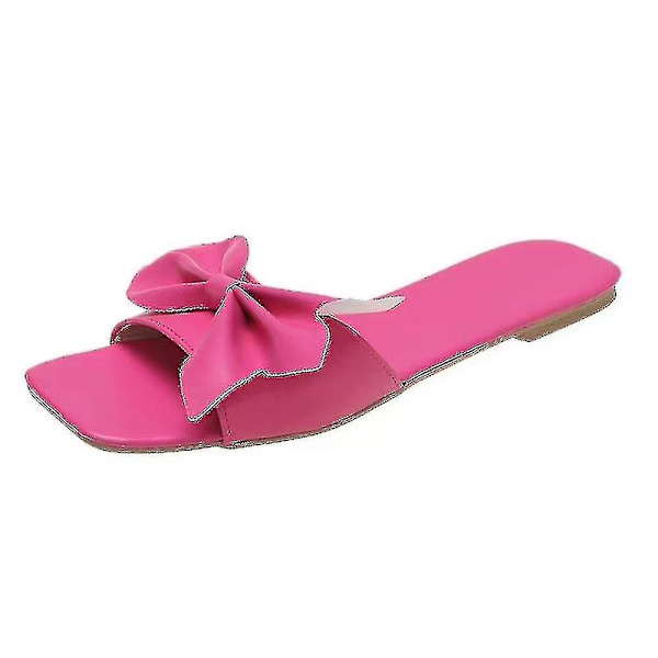 Kvinder Bowknot Decor Flade Sandaler Casual Sko Strand Hjemmesko Rose Red Tag 34